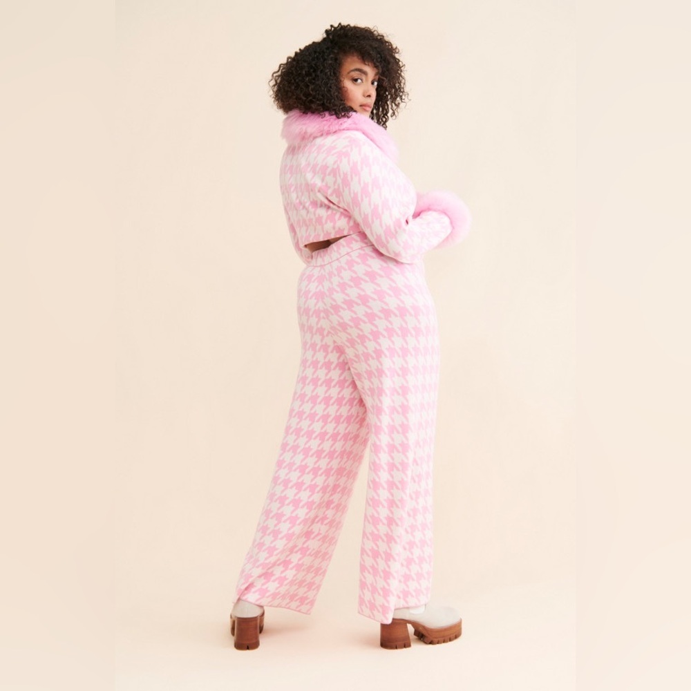 Show Me Your MuMu Pink Houndstooth Wide Leg Pants - Picture 6 of 8